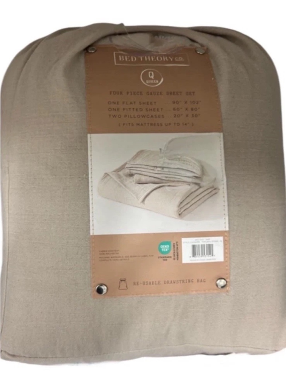 Bed Theory Four Piece Gauze Queen Natural Stone Sheet Set Soft Unique Texture